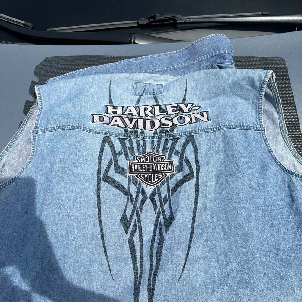 Vintage Harley-Davidson tribal graphic sleeveless denim vest 2XL